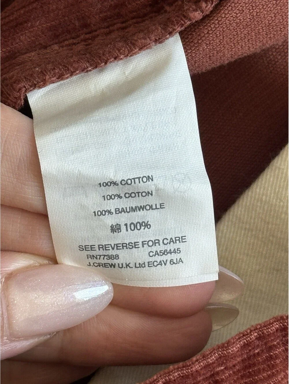 J.Crew 770 Straight Fit Corduroy Pants Rust Brown 34x32 100% Cotton